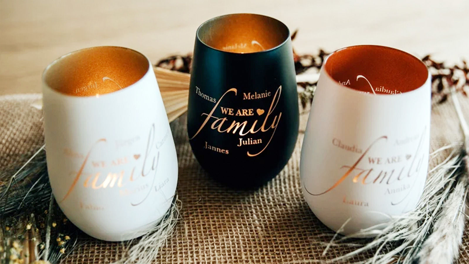 Personalisiertes Windlicht - Familie „we are family“ Kristallglas